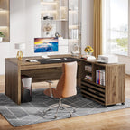 Tribesigns 62.2" Executive Desk with Mobile File Cabinet, L-Shaped Office Desk with Storage Shelves, Large Computer Desk Business Workstation Set for Home Office, Light Brown