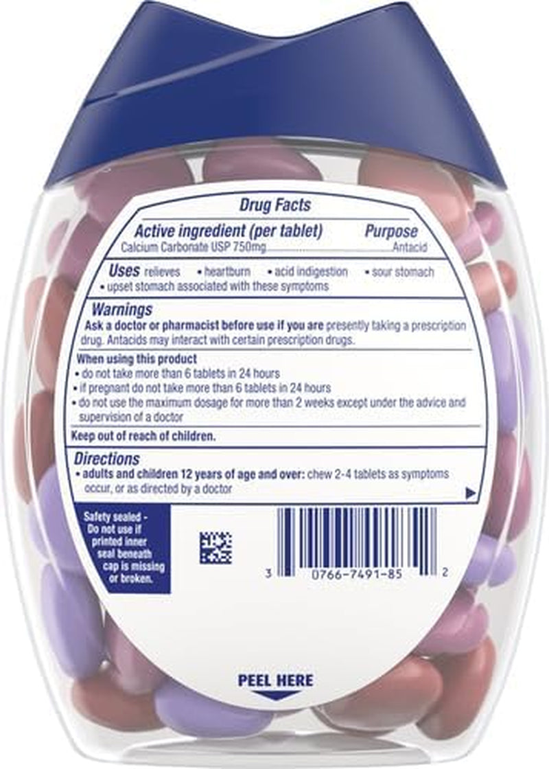 Chewy Bites Antacid Tablets for Chewable Heartburn Relief and Acid Indigestion Relief, Assorted Berries - 60 Count (Pack of 2)