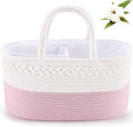 Diaper Caddy Organizer, Rope Woven Storage Baske, Pink | Cotton Rope, Nursery Storage Basket for Car & Changing Table | Holds Diapers, Wipes & Baby Essentials | Durable