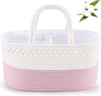 Diaper Caddy Organizer, Rope Woven Storage Baske, Pink | Cotton Rope, Nursery Storage Basket for Car & Changing Table | Holds Diapers, Wipes & Baby Essentials | Durable