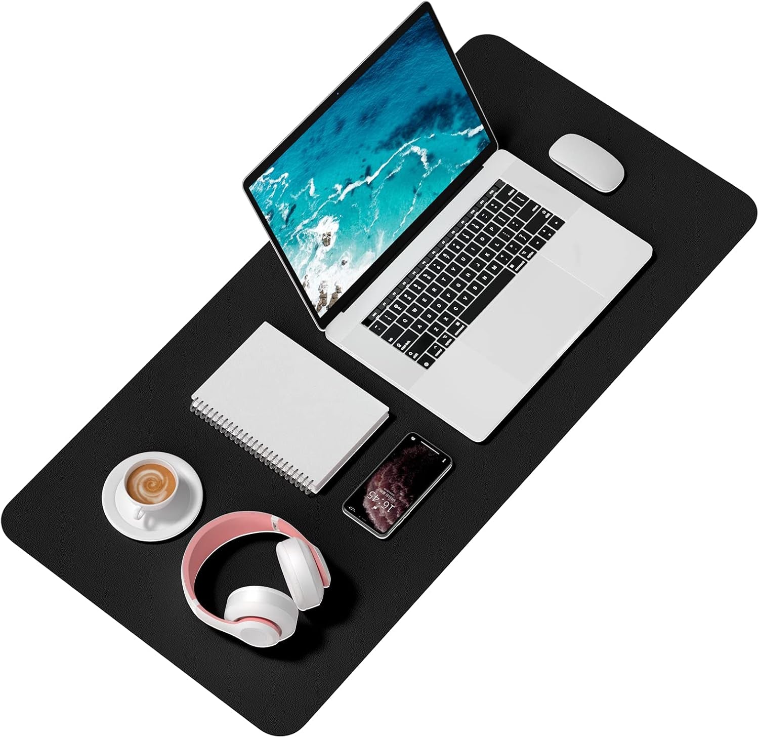 Desk Pad, 35.5" X 17" PU Leather Desk Mat, XXL Extended Mouse Pad, Waterproof Desktop Blotter Protector, Non-Slip Ultra Thin Large Laptop Keyboard Writing Mat for Office Home, Black