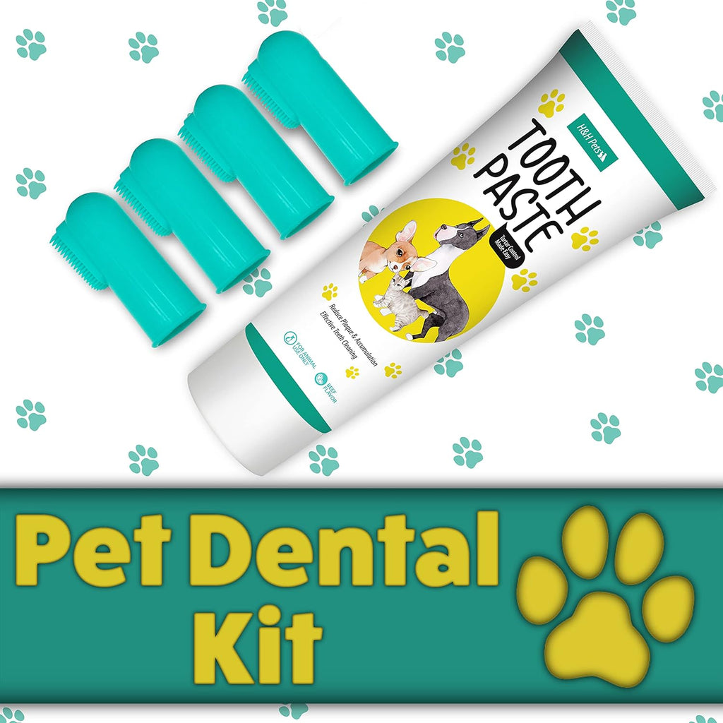 Dog Toothbrushes and Toothpaste Best Professional Cats & Dogs Finger Dental Brush, Dog Brush Set, Perfect for Dogs and Cats, Dog Supplies - Size Small 4 Count 3.5 Oz Toothpaste (100G)