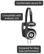 Porta Pro Black Retro 80S Style On-Ear Headphones, Wired 3.5Mm Plug | Collapsible Design, Soft Case Included, Audiophile