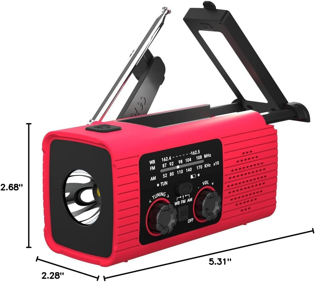 Emergency Weather Radio, 4000Mah NOAA Weather Radio Solar Charging | Hand Crank Radio & USB Charged, Radios Portable Am Fm with LED Flashlight, Reading Lamp, SOS Alarm for Emergency Situation
