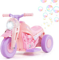 Kids Motorcycle, 6V Electric Ride on Car with Automatic Bubble Function, Foot Pedal, Headlight, Music, 3 Anti-Skip Wheels Vehicle for Children, Toddler Ages 3+ (Violet)