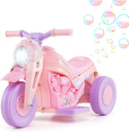 Kids Motorcycle, 6V Electric Ride on Car with Automatic Bubble Function, Foot Pedal, Headlight, Music, 3 Anti-Skip Wheels Vehicle for Children, Toddler Ages 3+ (Violet)
