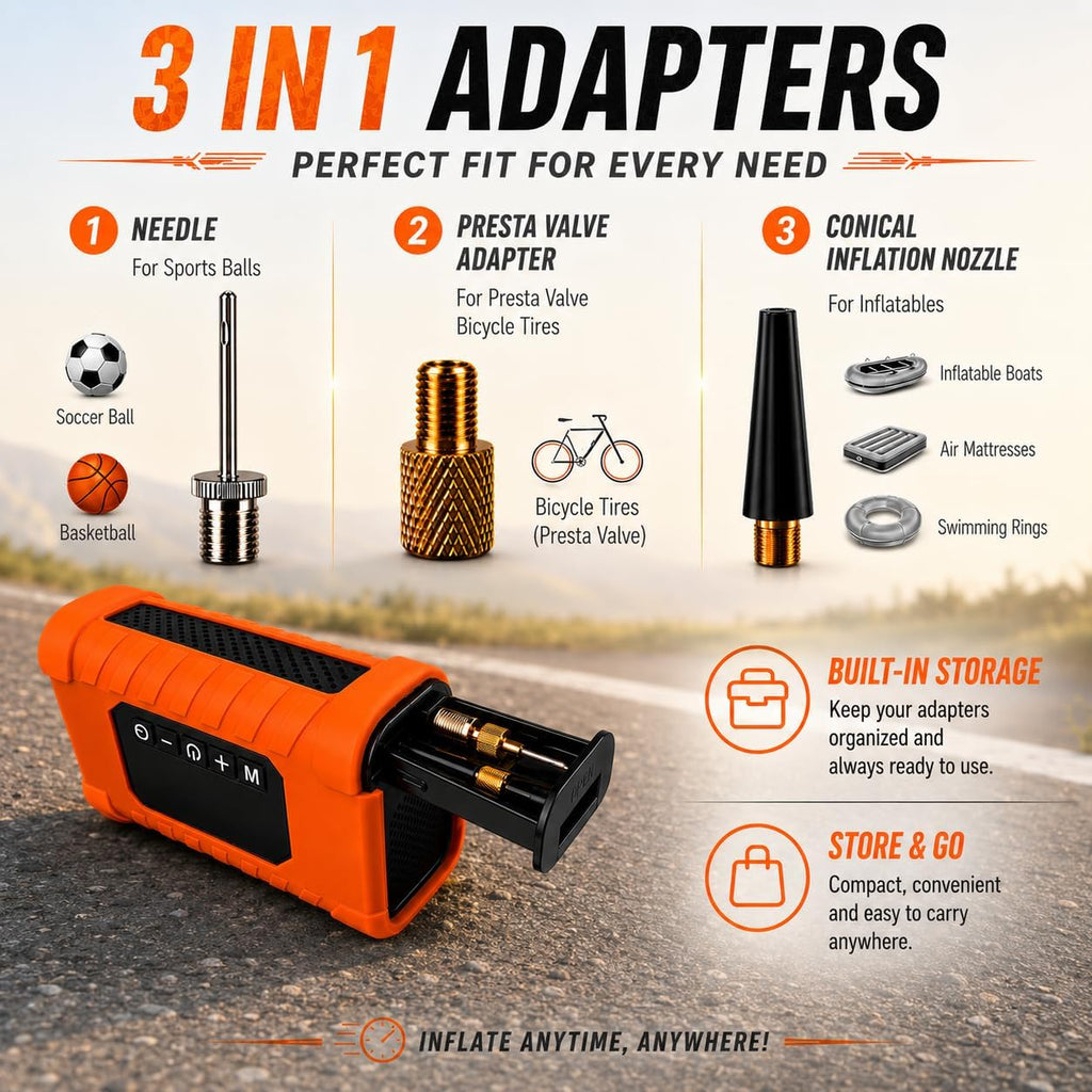 140 PSI Portable Tire Inflator for Cars, Motorcycles, Bikes & Balls | Portable Air Pump with Digital Pressure Gauge, Auto Shut-Off, Bright LED Light & Rechargeable Battery