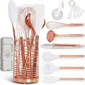 Copper Kitchen Utensils Set with Holder, 17-Piece | Cooking Tools for Nonstick Cookware, with Measuring Cups, Spoons, & Utensil Holder - Stylish Copper Kitchen Accessories