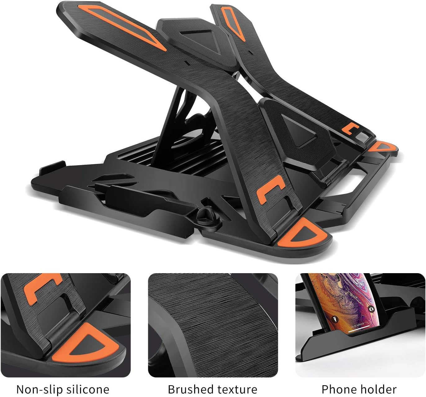 Ergonomic Adjustable Laptop Stand for Desk with Phone Holder & 360° Rotation - Foldable Portable Stand for 10-17" Laptops, Macbook Pro 16", Gaming Laptops, Tablets | Heavy-Duty & Ventilated Design