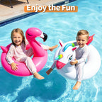 2 Pack Inflatable Flamingo Unicorn Pool Floats for Kids 3-8 Years | Pool Party Decorations/Beach/Summer, Durable PVC, Boys/Girls/Toddlers, Lounger/Raft, Vacation Floaties, Quick Inflate