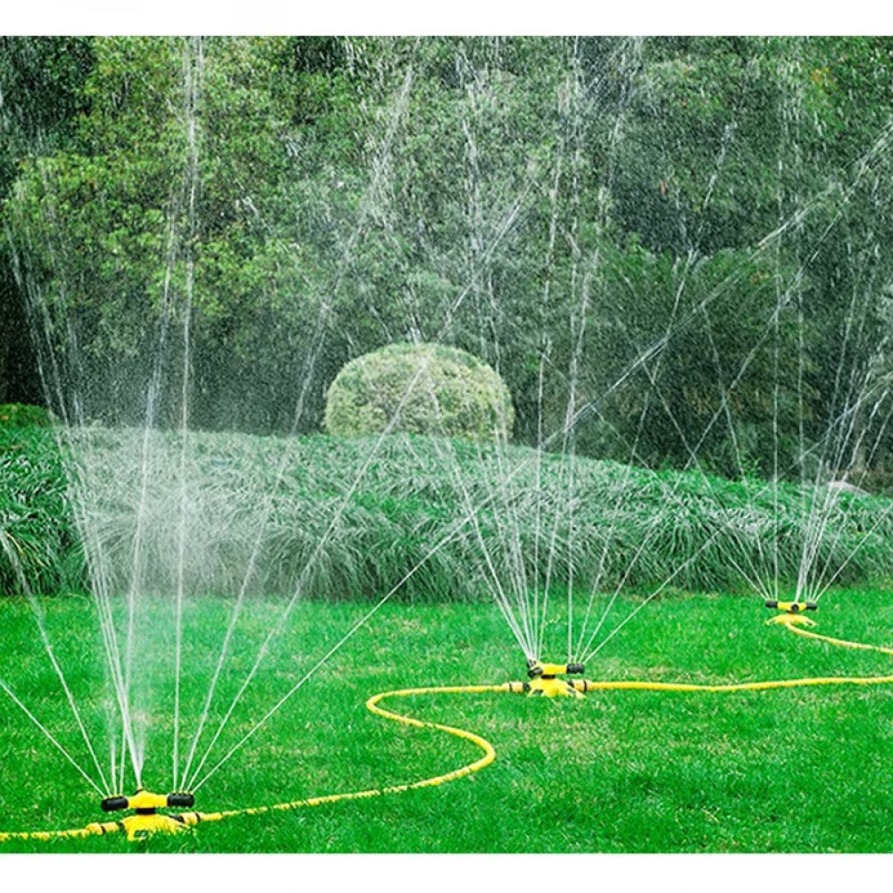 Garden Sprinkler Outdoor 360 Degrees Automatic Rotating Lawn Sprinklers Three-Prong Sprinkler Tandem Watering Device Garden Tool