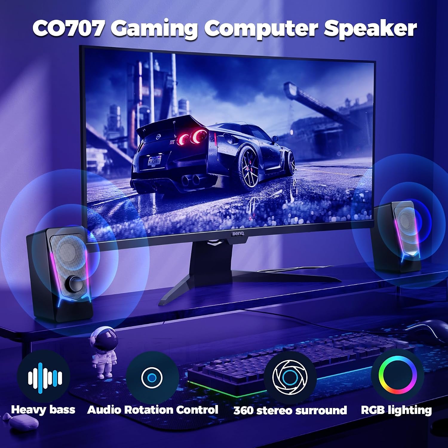 Computer Speakers, Gaming PC Speakers with Enhanced Bass and Volume Control, Stereo 2.0 USB Powered 3.5Mm Aux Multimedia Speakers for Laptop/Desktop/Tablets/Phone