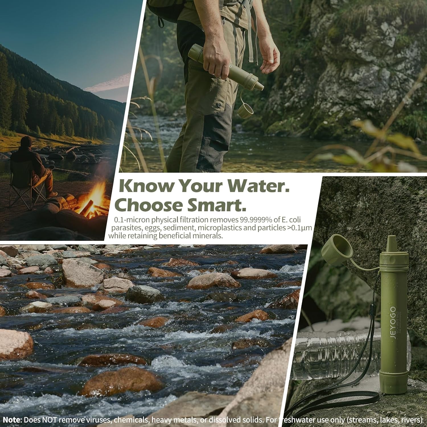 Survival Water Filter Straw - Portable Personal Water Purifier for Hiking, Camping & Bug Out Bag | Tactical Emergency Preparedness Gear, Wilderness Backpacking & Life Saving Equipment(2, Green)