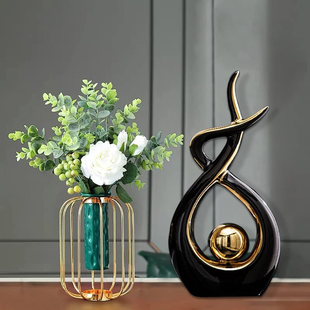Home Decor Modern Abstract Art Ceramic Statue Table Decor (Large) | Modern Aesthetic Ornament, Decorative Accent for Dining Room Living Room Office Centerpiece (Black and Gold)