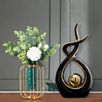 Home Decor Modern Abstract Art Ceramic Statue Table Decor (Large) | Modern Aesthetic Ornament, Decorative Accent for Dining Room Living Room Office Centerpiece (Black and Gold)