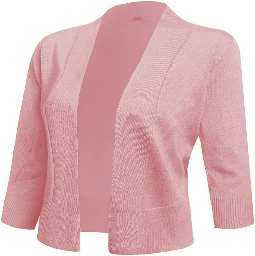 Women'S 3/4 Sleeve Cropped Cardigan Sweater Jacket Short Shrugs for Dresses | Open Front Short Sleeve Shrugs Bolero Shrug Lightweigt Cardigan Sweaters for Women