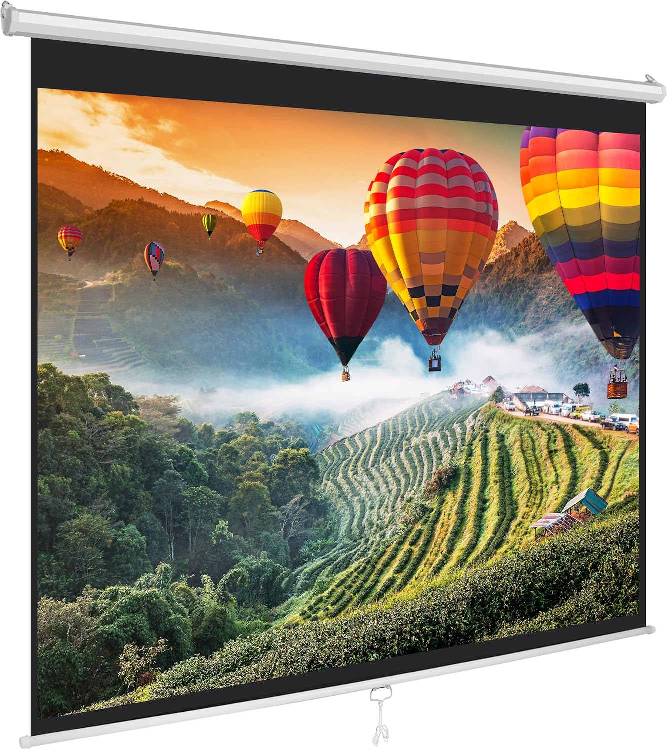 84-Inch Pull down Projector Screen – Manual Roll-Down Matte White Viewing Surface, Auto-Locking Height Adjustment, Wall or Ceiling Mount Design for Home Theater, Office & Classroom Use