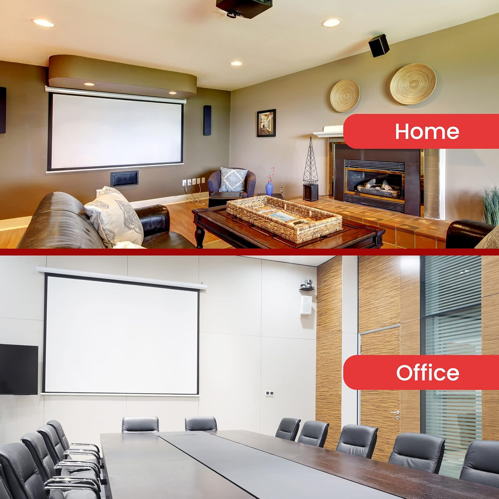 84-Inch Pull down Projector Screen – Manual Roll-Down Matte White Viewing Surface, Auto-Locking Height Adjustment, Wall or Ceiling Mount Design for Home Theater, Office & Classroom Use