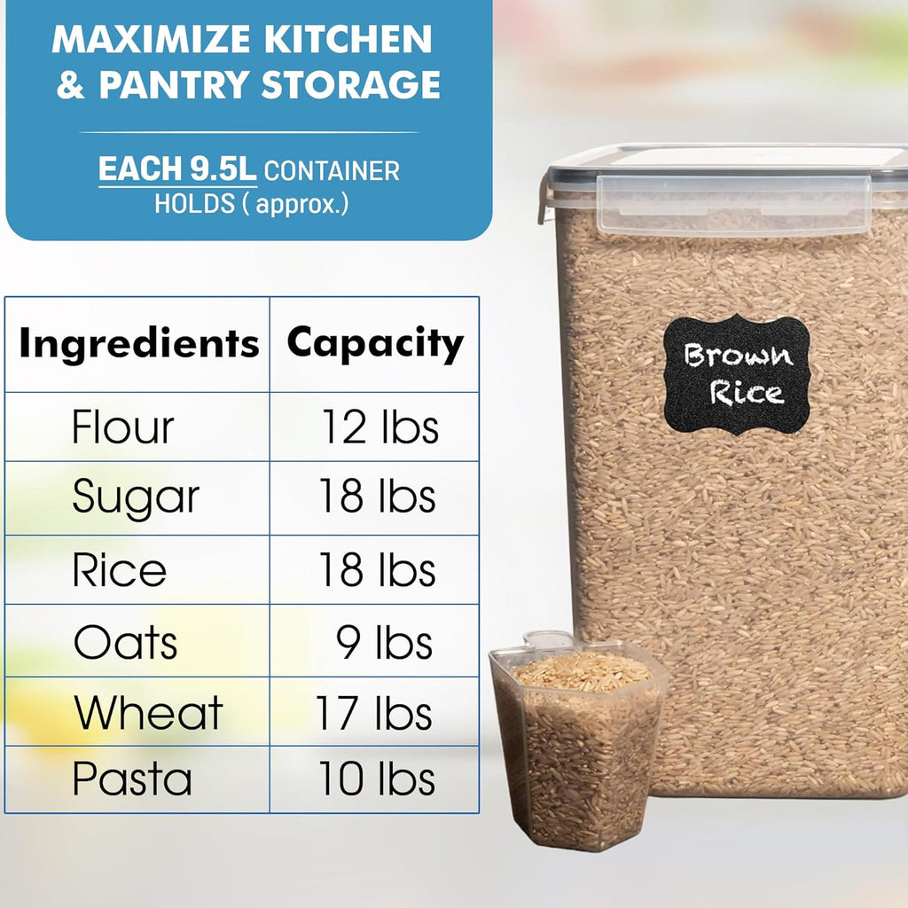 2 PC (9.5L | 321 Oz) Extra Large Bulk Food Storage Containers & 2 Pack (6.3L / 213OZ) EXTRA Large Airtight Cereal Storage Containers Bpa-Free Plastic Container for Flour, Sugar, Cereal & Pasta