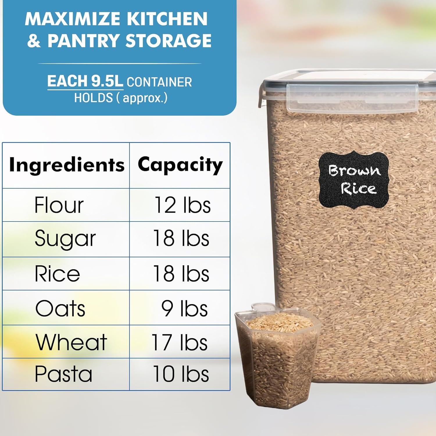2 PC (9.5L | 321 Oz) Extra Large Bulk Food Storage Containers & 2 Pack (6.3L / 213OZ) EXTRA Large Airtight Cereal Storage Containers Bpa-Free Plastic Container for Flour, Sugar, Cereal & Pasta