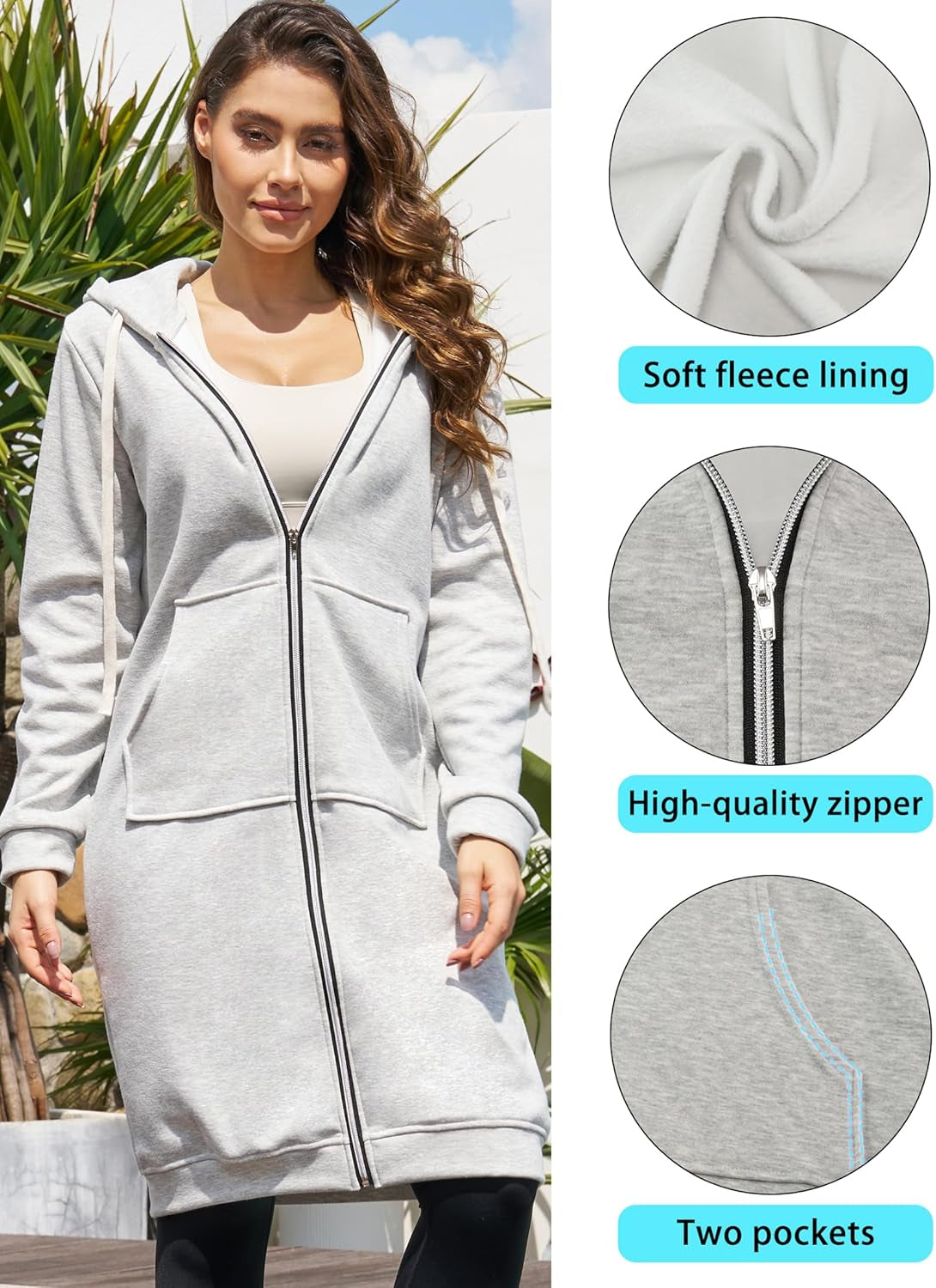 Womens Long Zip up Hoodies Comfortable Fleece Fashion Sweatshirts 2026 Casual Jackets with Pockets