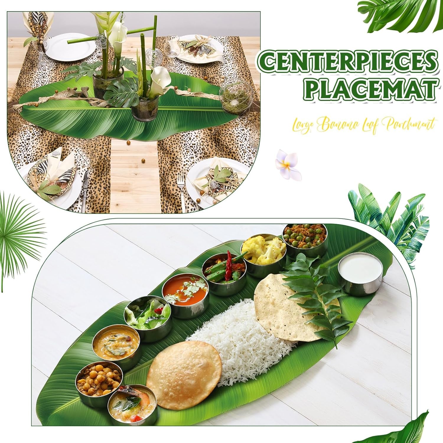 60 Pcs Banana Leaves Parchment Paper Leaf Tropical Artificial Banana Leaves for Cooking Charcuterie Board for Food Serving Hawaiian Party Decoration 22.8 X 9 Inch Centerpieces Placemat