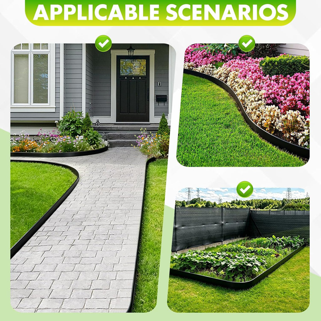 Landscape Edging, 4IN X 66FT Plastic Garden Edging Borders with 100 Spikes, Flexible No Dig Garden Border Kit for Garden, Yard, Flower Bed & Landscaping