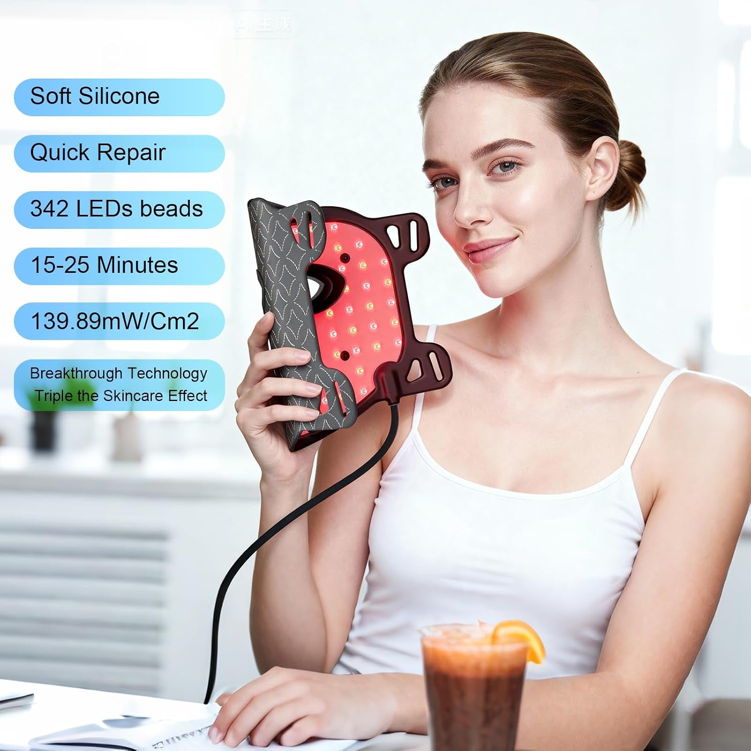 Red Light Therapy Mask for Face, Black | LED Face Mask Light Therapy, 3 Modes, Remote, Timing Function