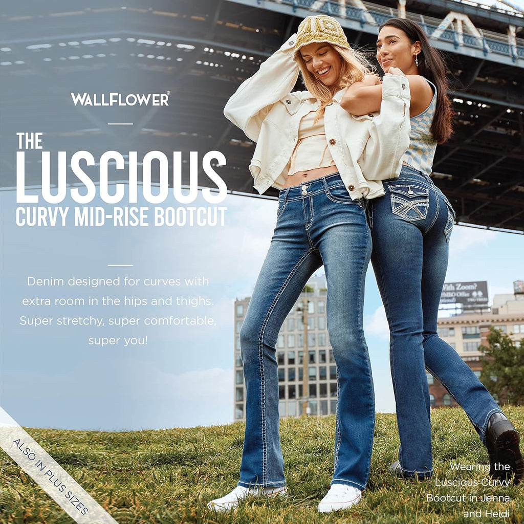 Luscious Curvy Bootcut Jeans for Women, Mid-Rise Insta Stretch Denim, Size-Inclusive Juniors Jeans