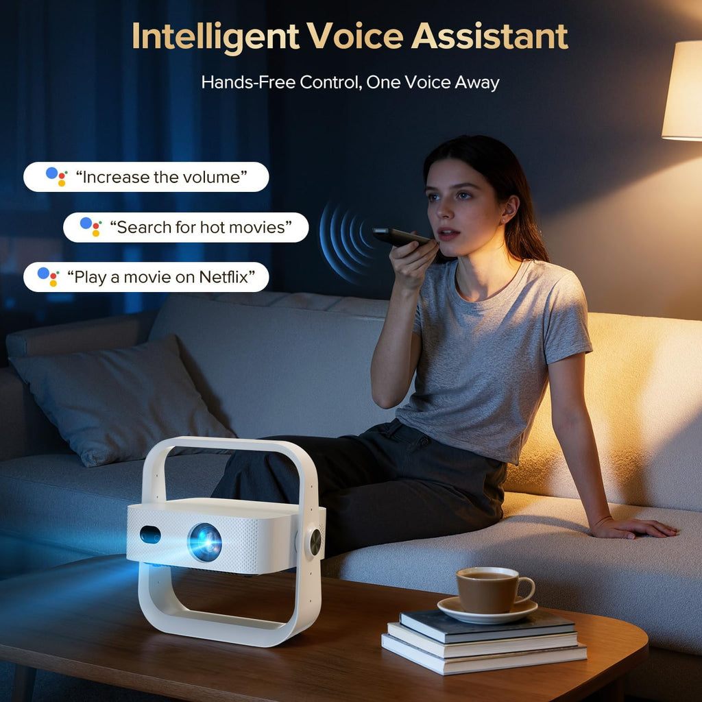 Projector Built-In Google Tv/Apps 4K AI Auto Focus, Voice Control | 3000 Bright, Google TV and 10,000+ Apps. Wifi 6 & Bluetooth 5.0, Portable Proyector for Bedroom/Ceiling/Camping/Ps5/Switch