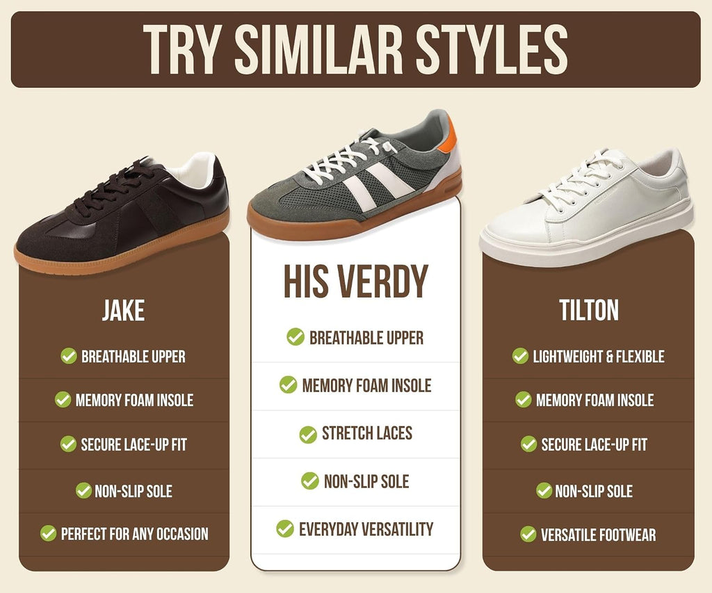 Sneakers for Men - 100% Genuine Leather Mens Casual Shoes Memory Foam Insole Mens Sneakers - Non Slip Outsole Dress Sneakers Men (HIS VERDY)
