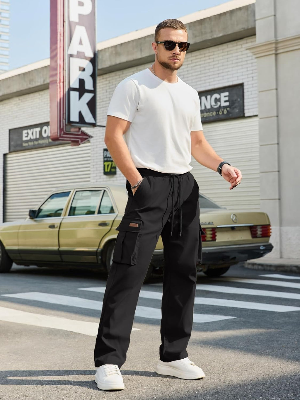 Mens Casual Cargo Pants Workout Hiking Sweatpants with Multi Pockets | Workout,Fishing,Hiking,Joggers Stretch,Multi Pockets,Elastic Waist,Lightweight,Drawstring,Work,Tactical Sweatpants