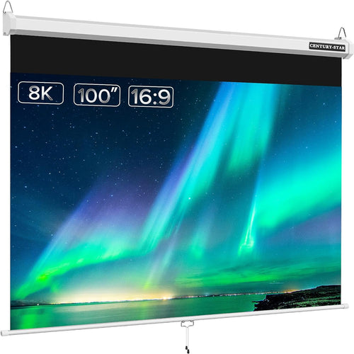 100 Inch Projector Screen Pull Down, 3 Layers PVC Auto-Locking Manual Pull down Projector Screen Retractable, 16:9 Portable Screen Indoor Outdoor - Home Theater Office Education