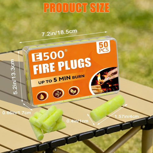 50 Pack Fire Plugs, Emergency Waterproof Fire Starter Plug | Odorless Cotton Quick Ignite Firestarter, Long Lasting Burn Fireplug for Camping, Fireplaces, Grills & Emergency Survival