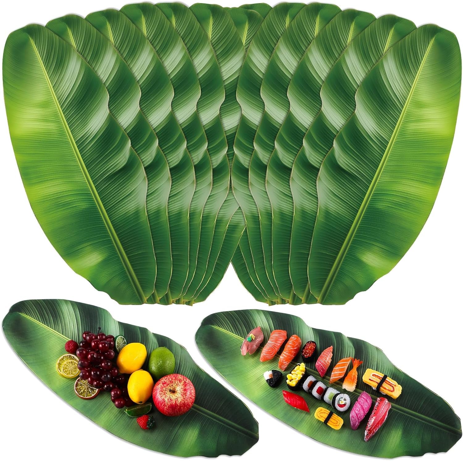 60 Pcs Banana Leaves Parchment Paper Leaf Tropical Artificial Banana Leaves for Cooking Charcuterie Board for Food Serving Hawaiian Party Decoration 22.8 X 9 Inch Centerpieces Placemat