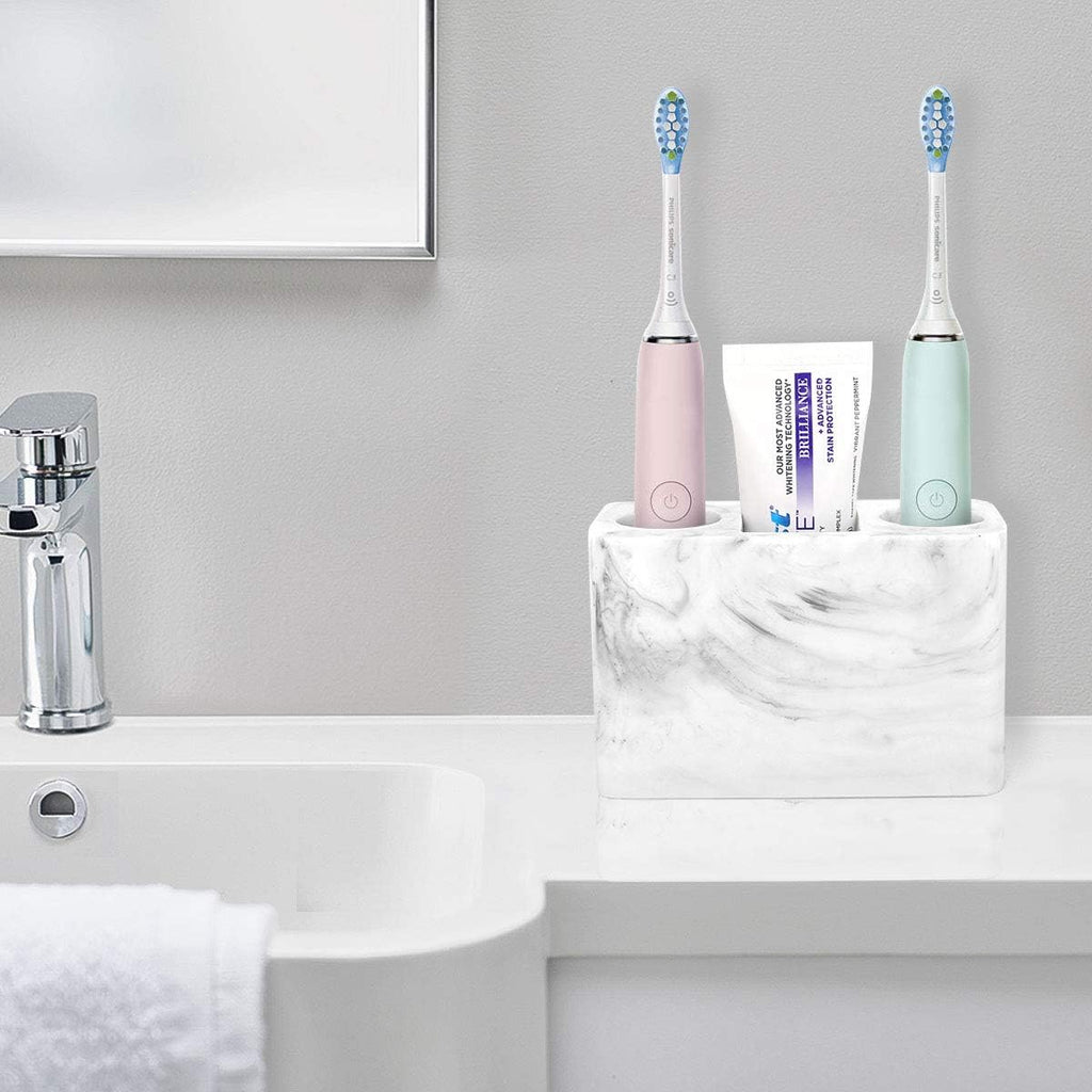 Toothbrush Holder, Resin, 3 Slots, Ink White | Electric Toothbrush Holder, Toothbrush and Toothpaste Holder, Bathroom Countertop Storage, Bathroom Accessories
