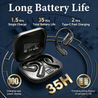 Open Ear Headphones, Wireless Headphones with Smart Digital Display & Mic, Open Ear Earbuds 35H Playtime, Sweat Resistant & Waterproof, Secure Comfortable Fit - Running, Sport, Driving, Daily (Black)