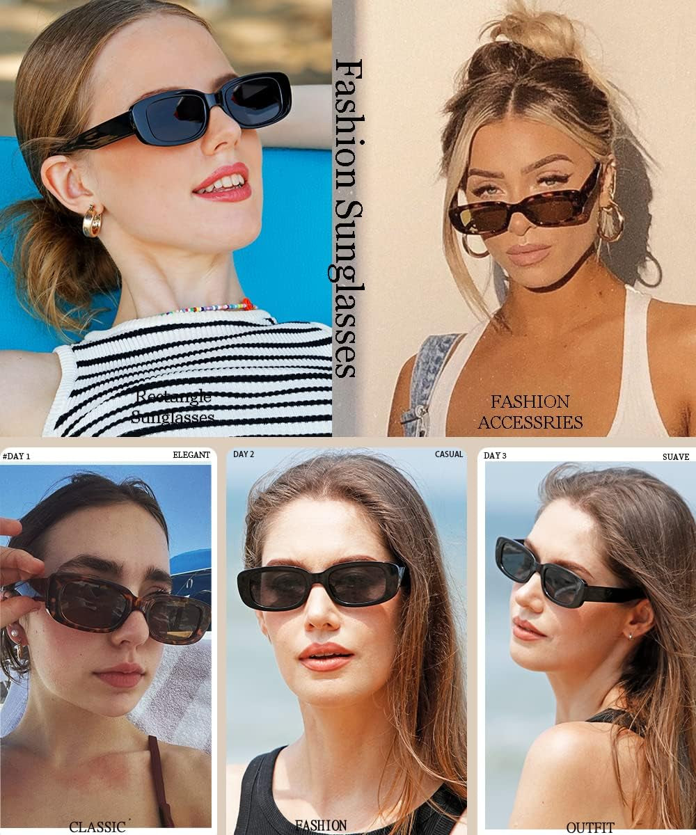 Rectangle Sunglasses for Women Men Trendy Y2K 90S Square Sun Shades UV400 | Retro Sunglasses for Rave Y2K Outfit Accessory Small Chunky Frame for Vacation Travel UV Protection Sun Glasses