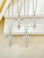 925 Sterling Silver Cross Necklace for Women Halo Infinity Pendant Cubic Zirconia Jewelry for Mom