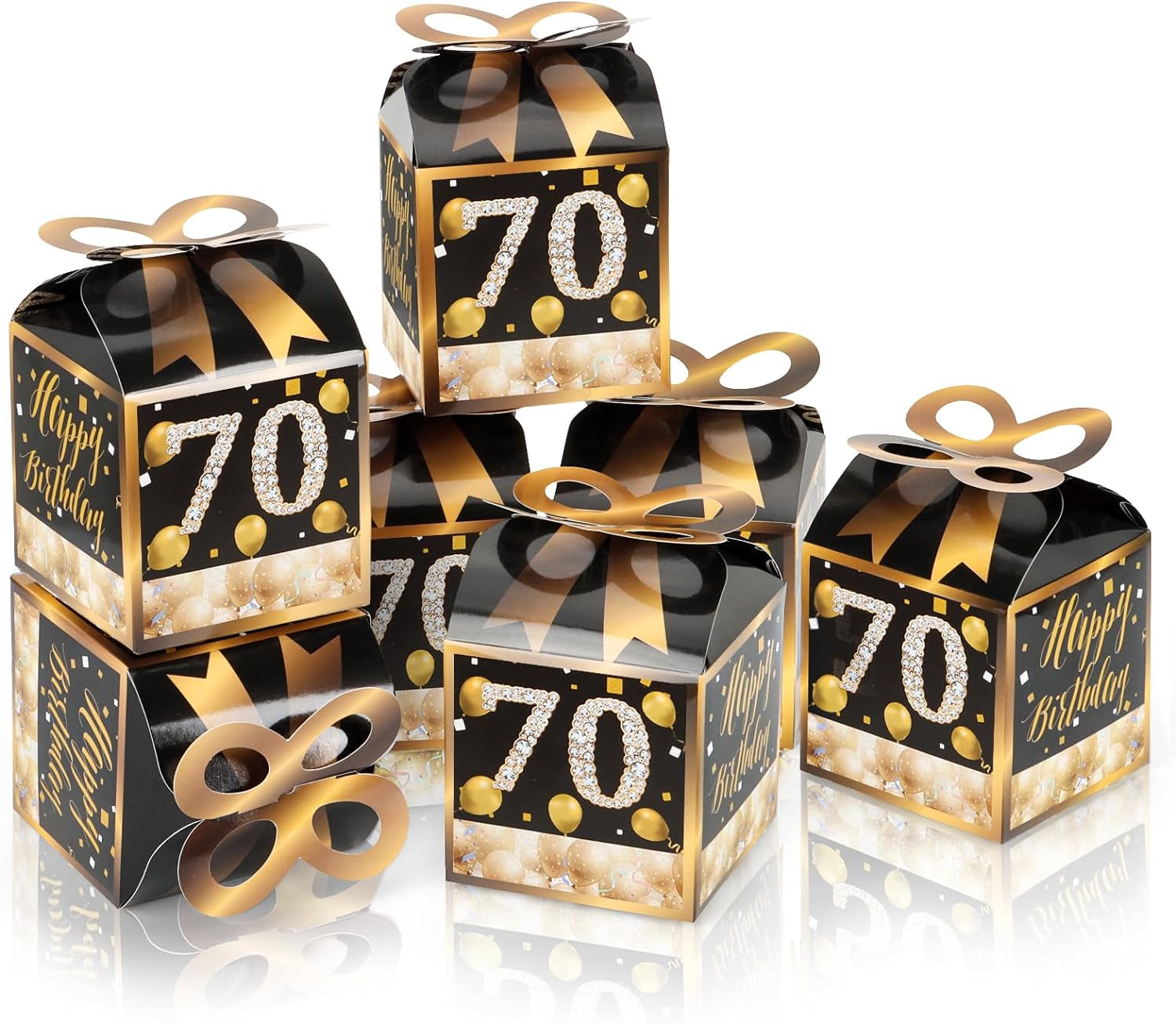 50PCS 70Th Birthday Boxes, 70Th Party Favors,Birthday Boxes Decorations,Black and Gold Party Favors for Guests for Men Women