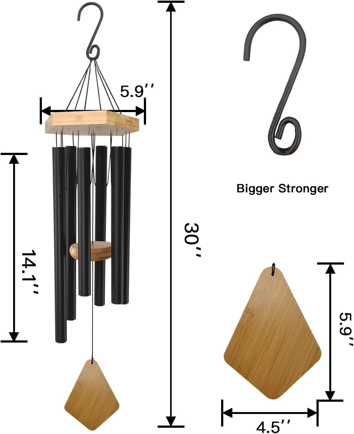 Wind Chimes 30 Inches Deep Tone Memorial Wind Chimes with Hook for Mother'S Day/Housewarming/Christmas, Patio, Garden, Yard, Home Decor, Black