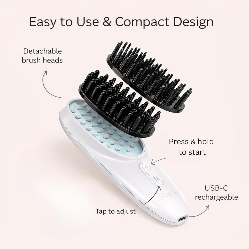 Electric Scalp Massager Brush, Vibrating, Detachable Heads