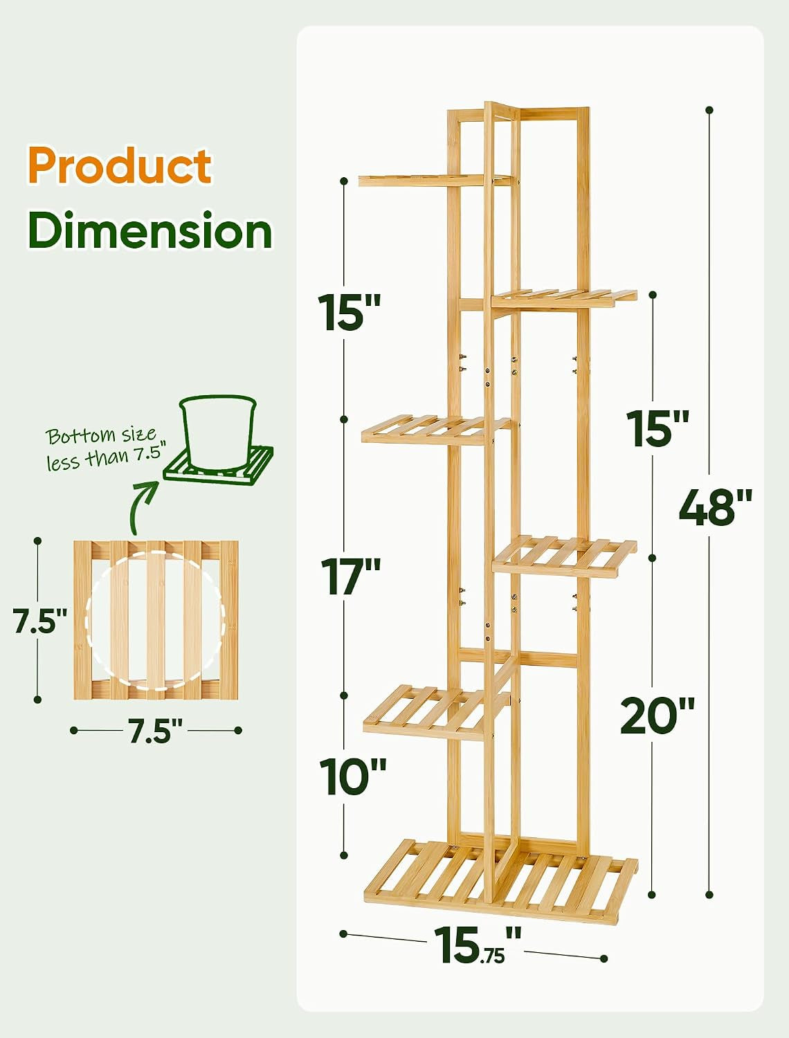 48 Inch Tall Bamboo Plant Stand for Indoor, 6 Tier 7 Potted, Natural | Corner Plant Stand, Tiered Plant Shelf, Planter Holder for Multiple Plants Indoor, Boho Style