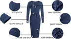 Women'S Long Sleeve Dress: Midi Casual V Neck Twist Waist Ribbed Knit Bodycon Slit Cocktail Party Dresses