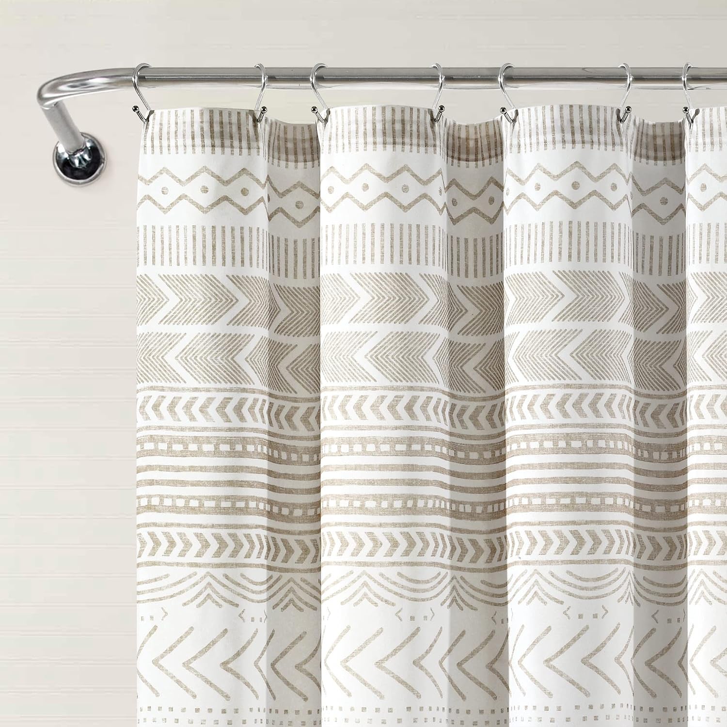 Hygge Geo Shower Curtain, 72" W X 72" L, Taupe/White - Curtain for Bathroom - Striped Bathroom Decor - Netural Color Home Accessories - White Home Accessories - Geometric Scandinavian Print