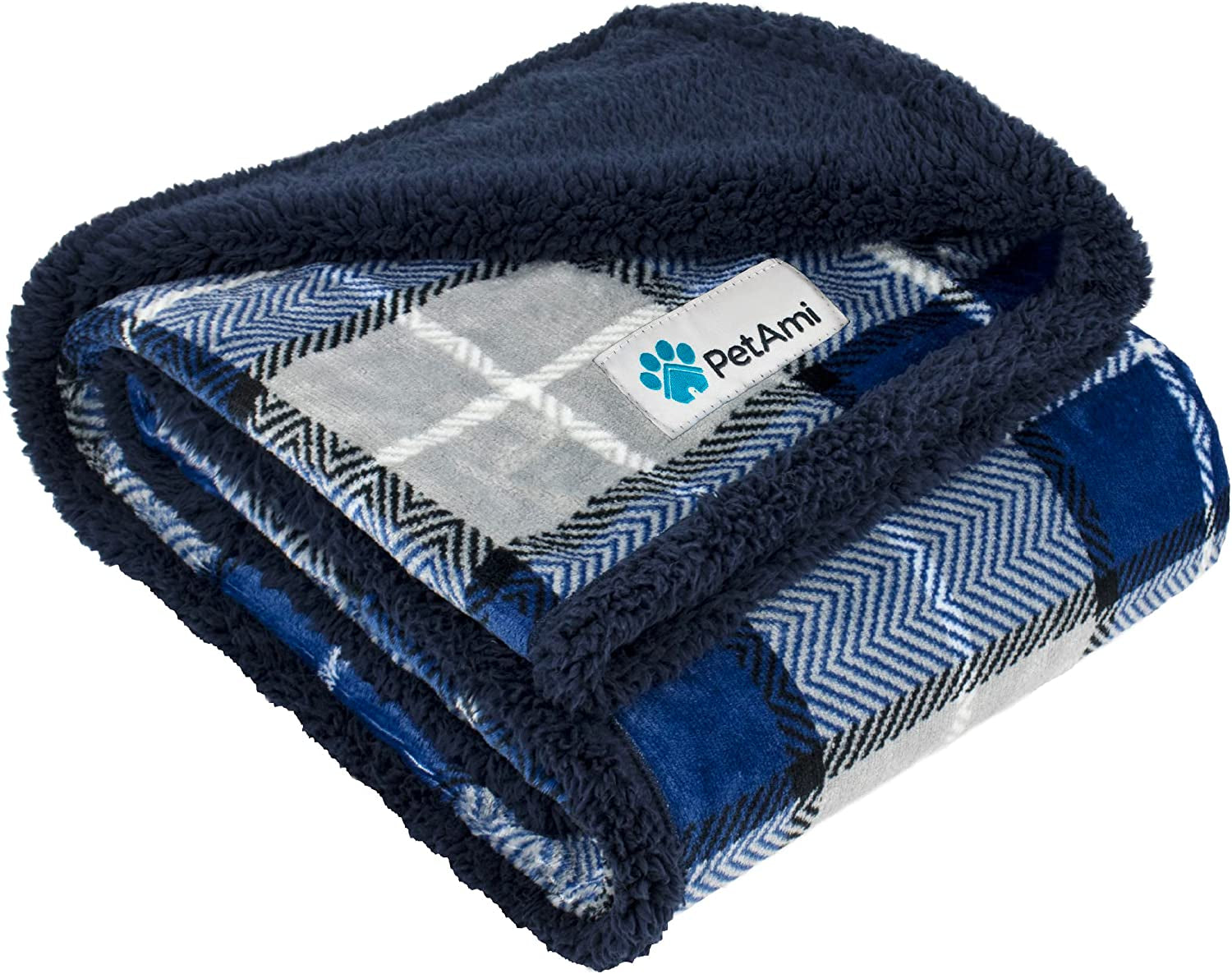 Dog Blanket for Medium Large Dogs and Pets, Soft Sherpa Fleece Pet Blanket for Cats Puppies, Reversible Plush Couch Cover Protector Sofa Bed Car Seat, Machine Washable, 80X60, Plaid Navy Blue