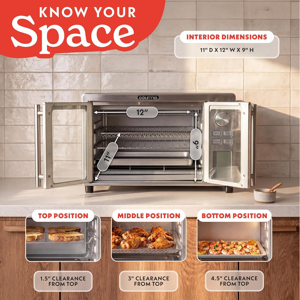 Air Fryer French Door Toaster Oven - 6-Slice Capacity, LED Display with 14 Cooking Presets, Stainless Steel