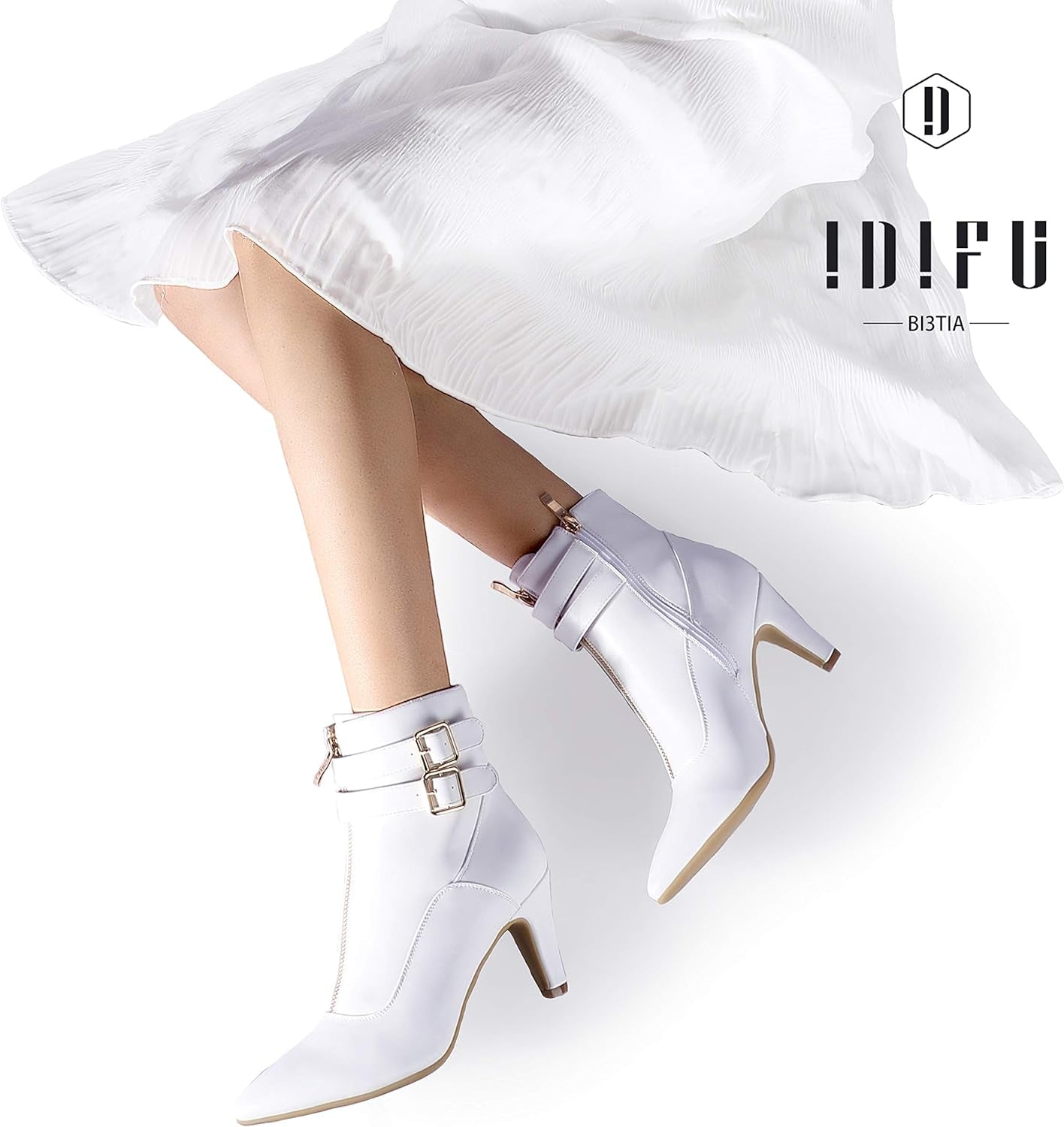 Women'S Pointed Toe Metal Buckle Two Strap Ankle Booties Side Zipper Kitten Heel Dress Classic Short Boots | Vintage 3 Buckle Straps Small Low Heeled Short Booties with Side Zipper Decrative Front Zip Dressy
