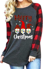Christmas Shirts for Women Gnomes T-Shirt Candy Canes Plaid Tshirts | Merry Christmas Long Sleeve Shirt Xmas Shirts Raglan Gnome Tee Candy Cane Pullover Plaid Stripes Holiday Vacation Tops