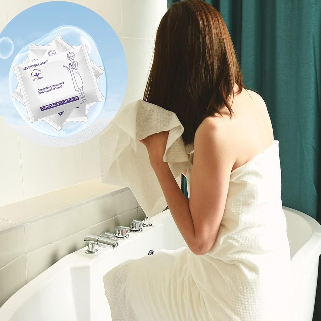 10 Pack Large Compressed Bath Towels Portable Lightweight Disposable Cotton Fiber Tablets Towel for Travel, Camping, Gym, Swimming, Beach (55" X 28")